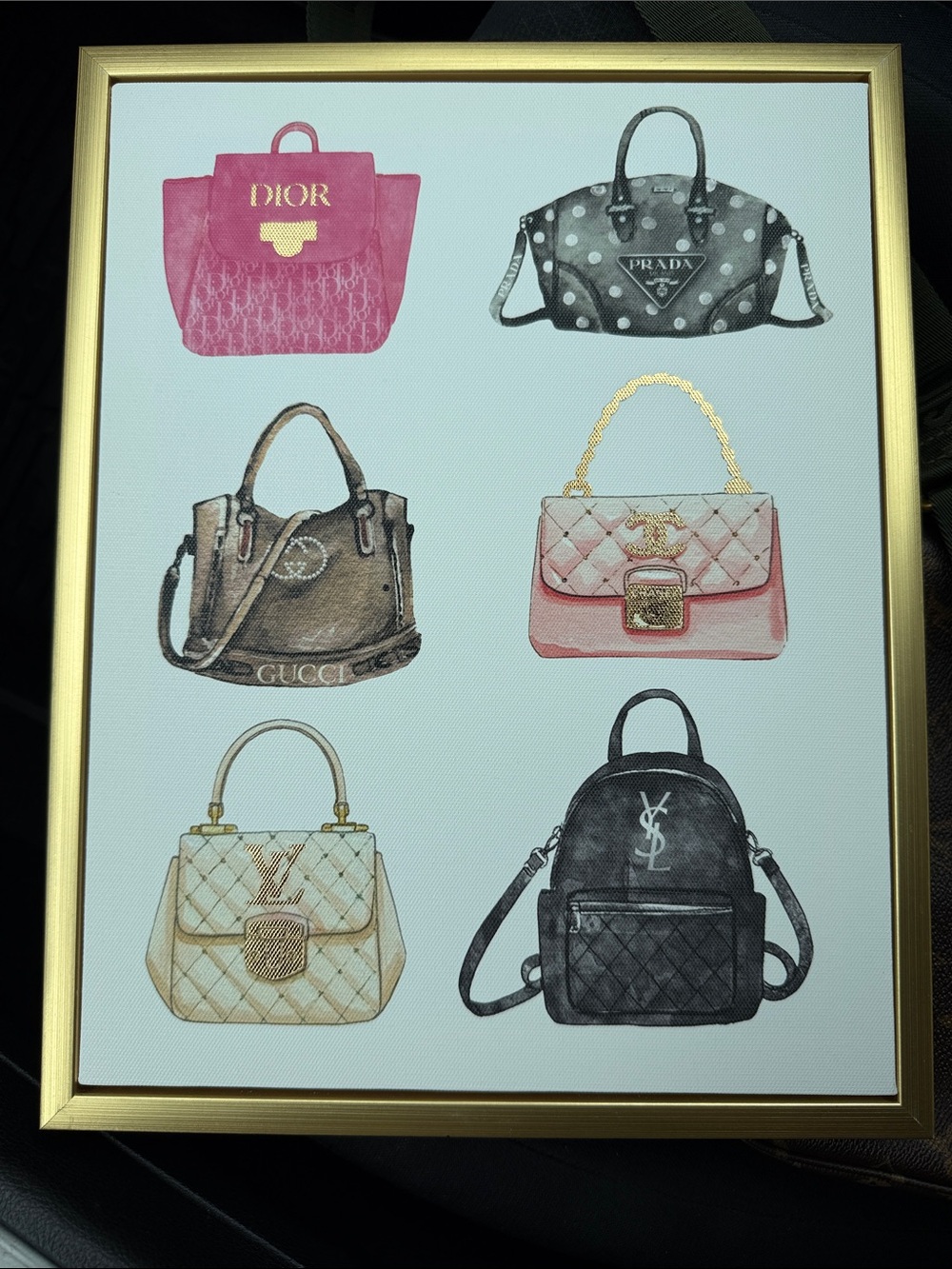 Luxury Licensed Art Frame Pink Quilted Top-Handle Bags Print - NWOT